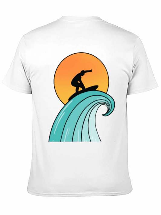 Surfer Wave Graphic Tee - Black Cotton T-Shirt
