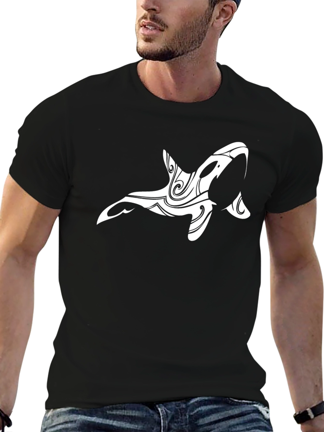 Tribal Orca Graphic Black T-Shirt