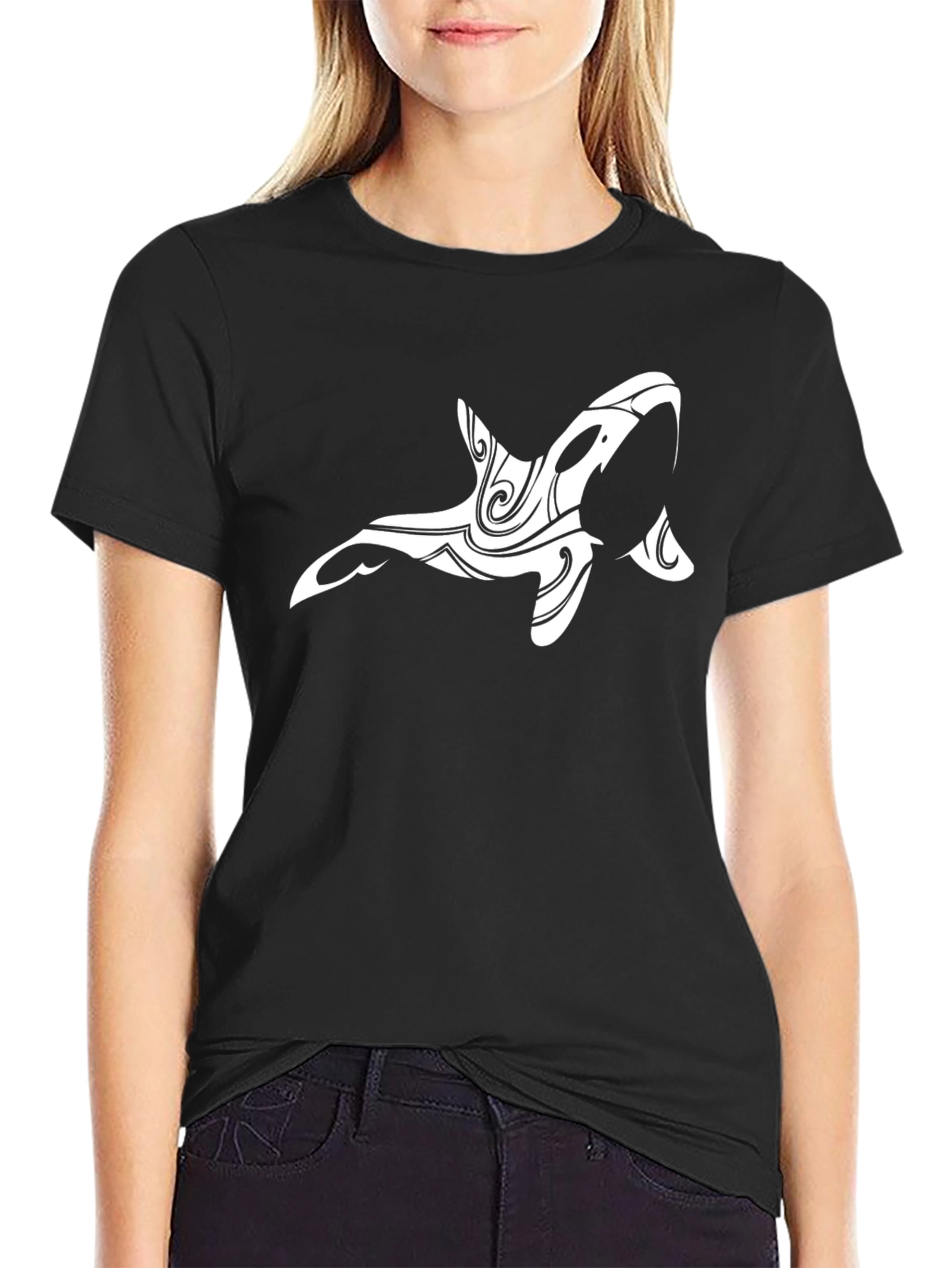 Tribal Orca Graphic Black T-Shirt