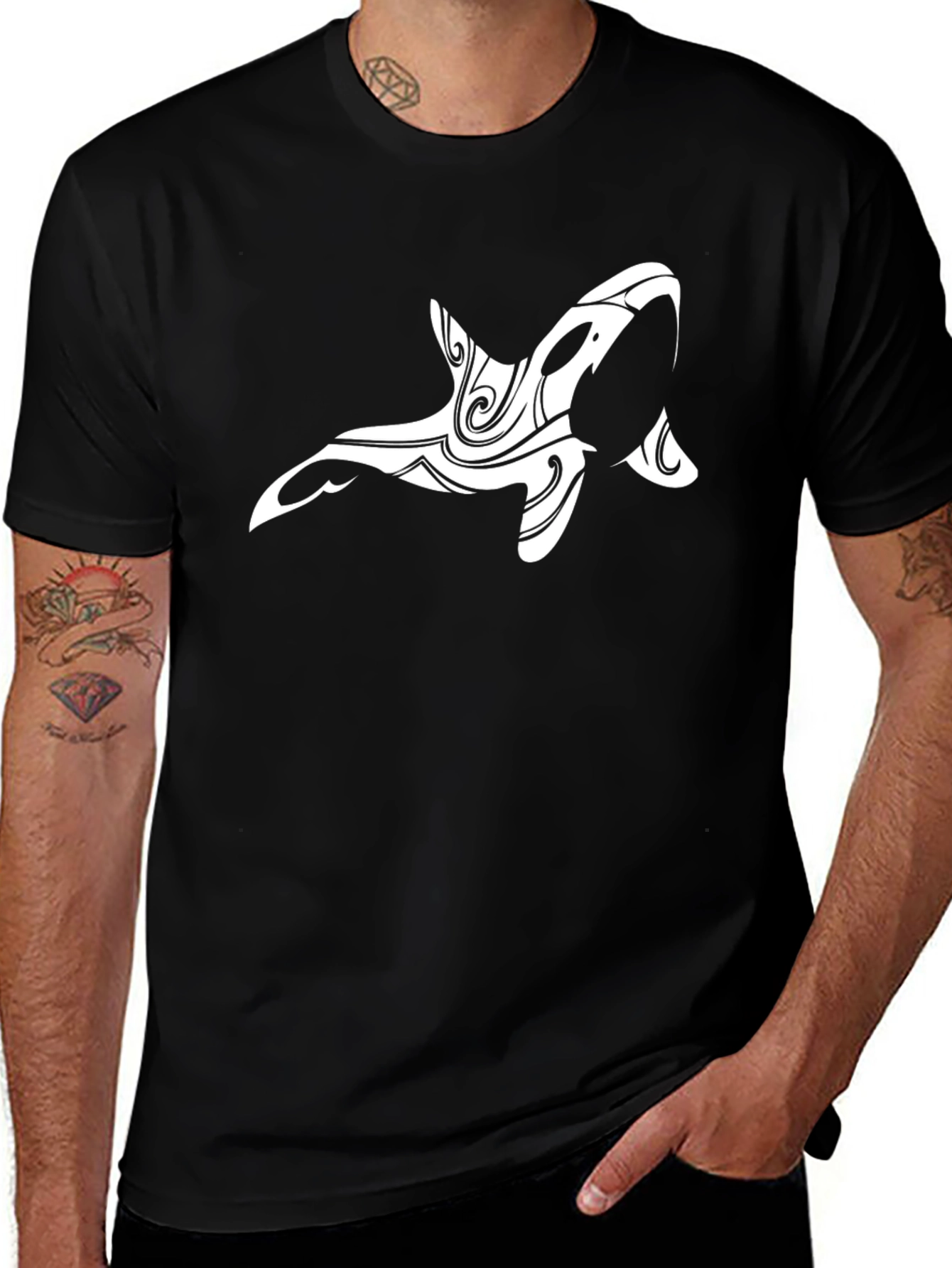 Tribal Orca Graphic Black T-Shirt