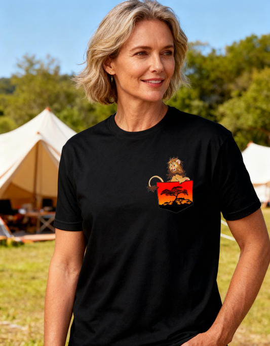 "Nocturnal Savanna" Lion Pocket Graphic Tee