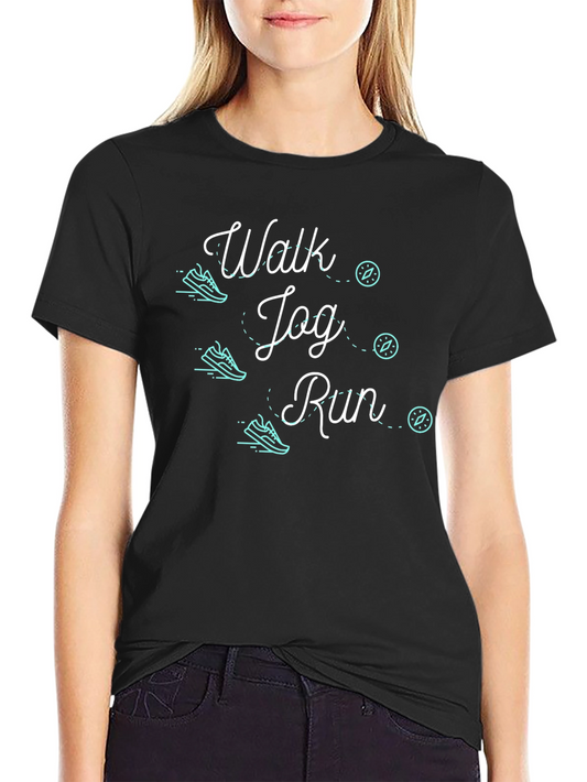 Walk Jog Run Graphic Tee - Sporty Black T-Shirt