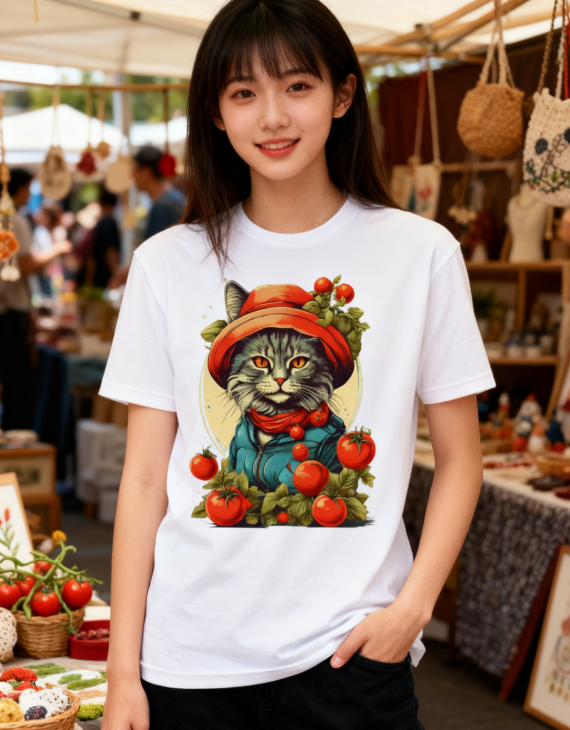 Garden Cat with Tomatoes Graphic Tee