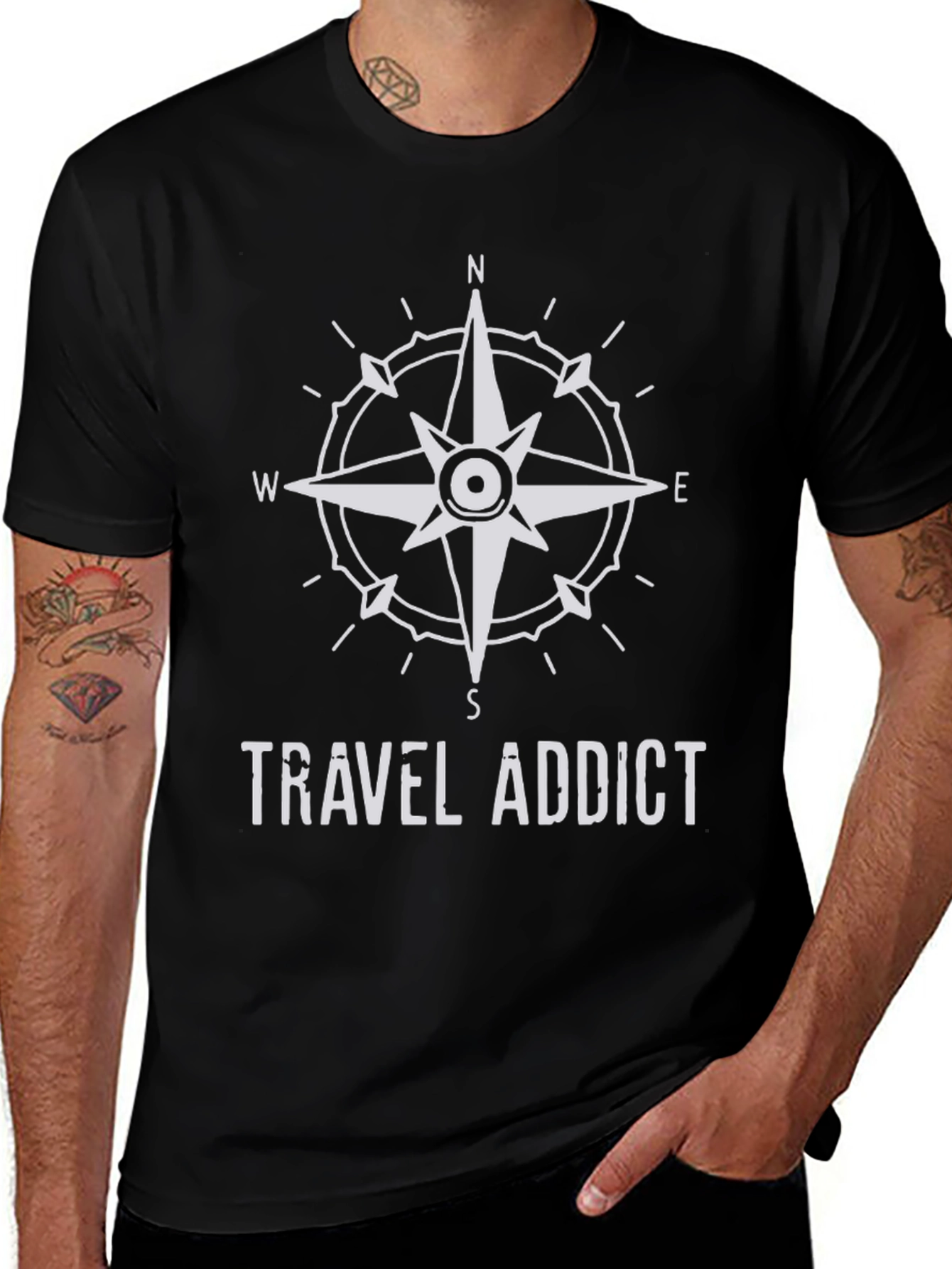 Travel Addict Compass Graphic T-Shirt