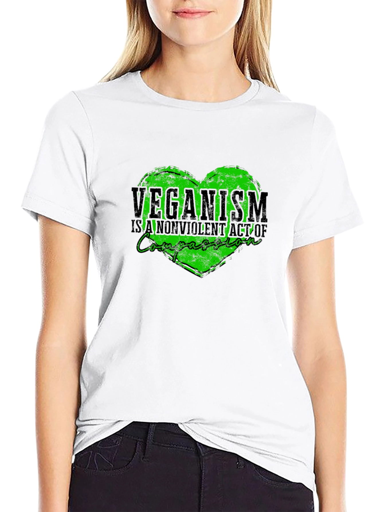 Veganism Compassion Heart Black T-Shirt