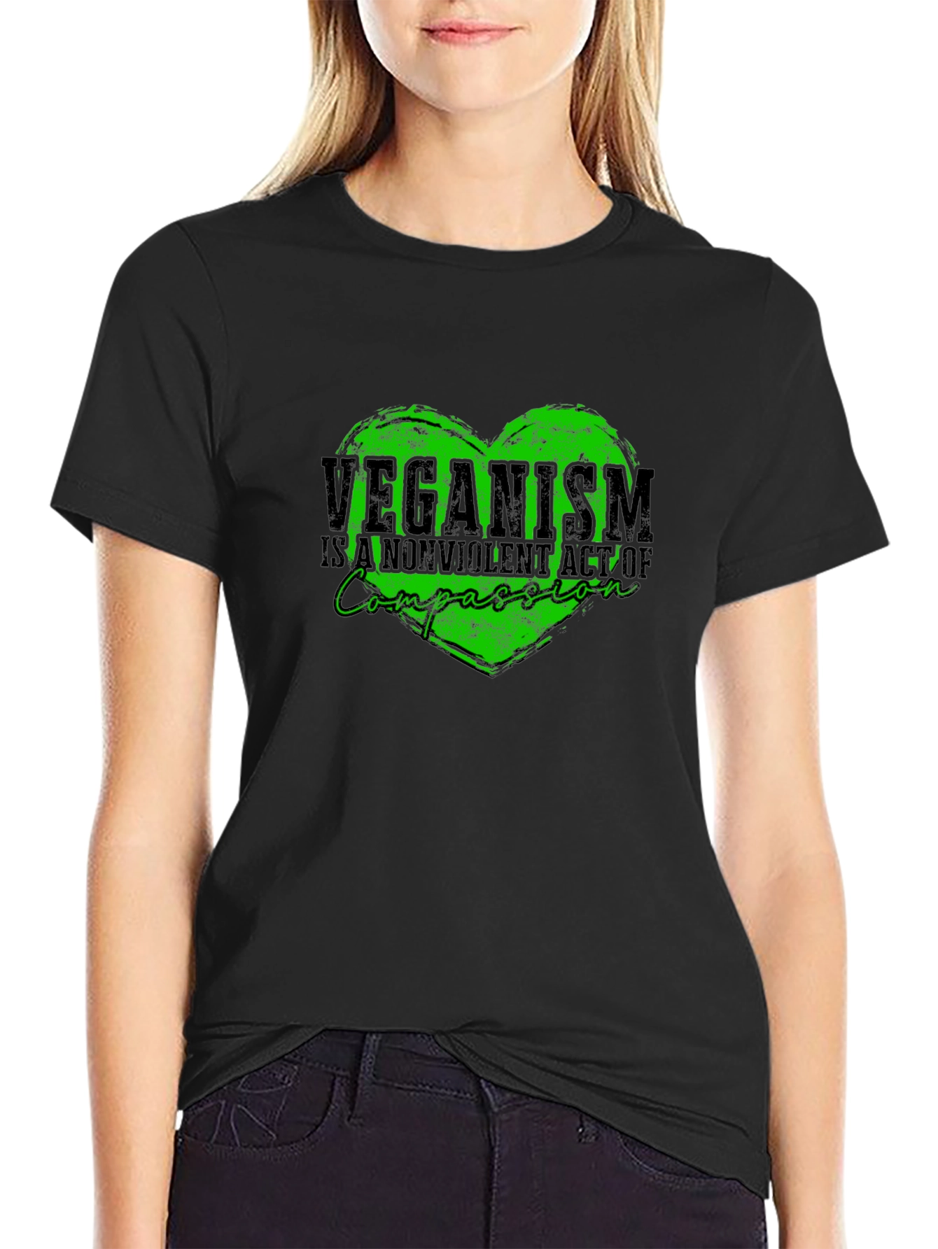 Veganism Compassion Heart Black T-Shirt
