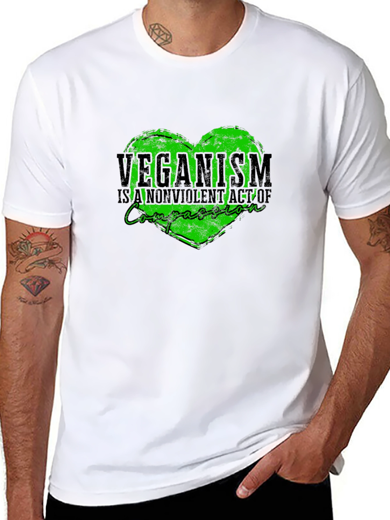 Veganism Compassion Heart Black T-Shirt