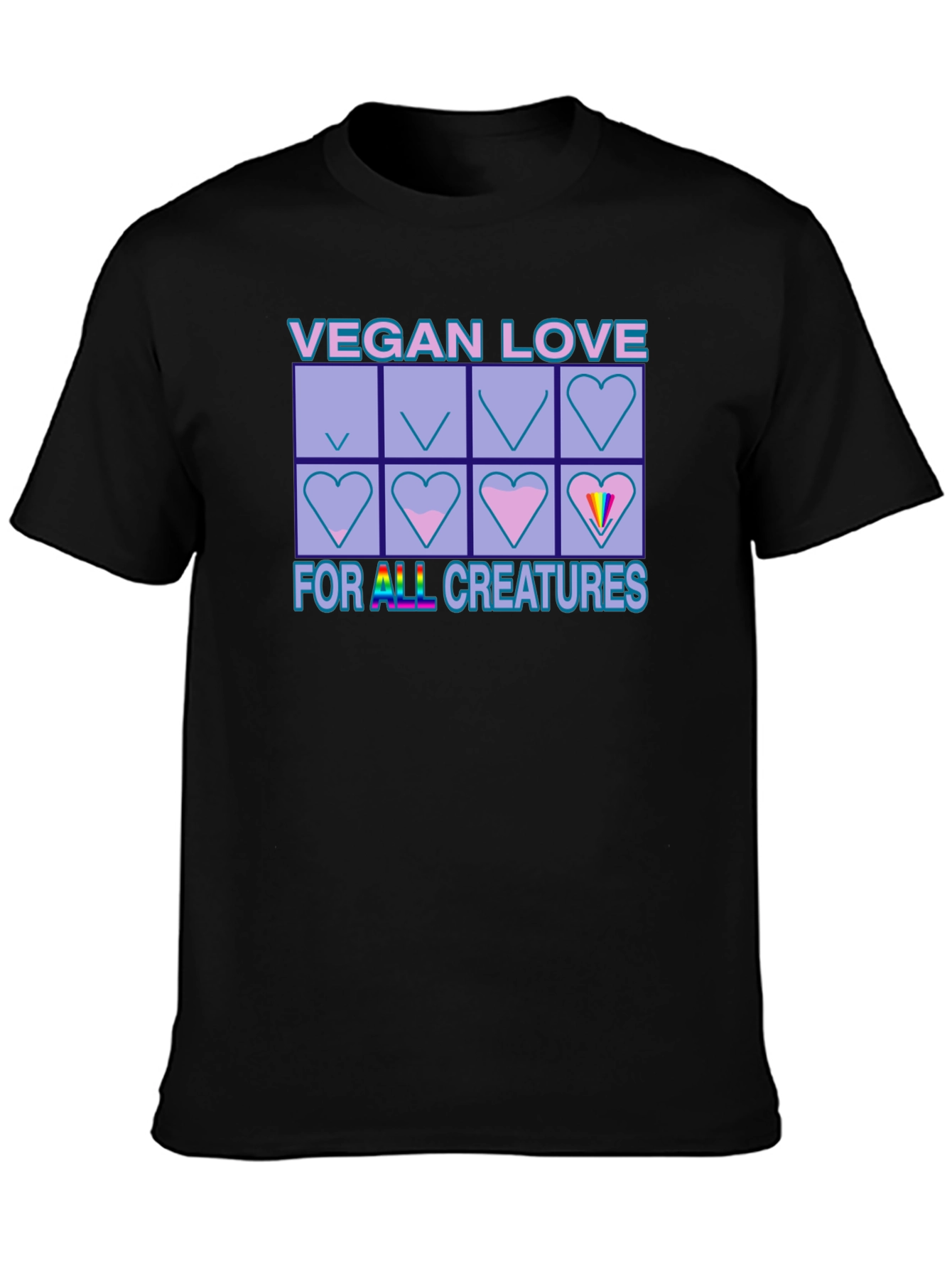 Vegan Love for All Creatures Black T-Shirt