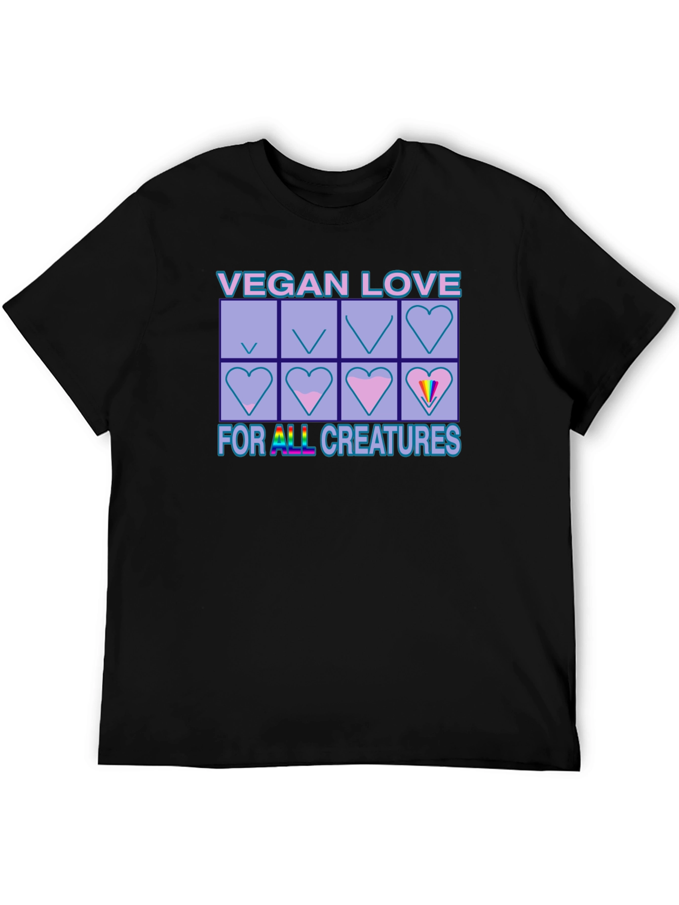 Vegan Love for All Creatures Black T-Shirt