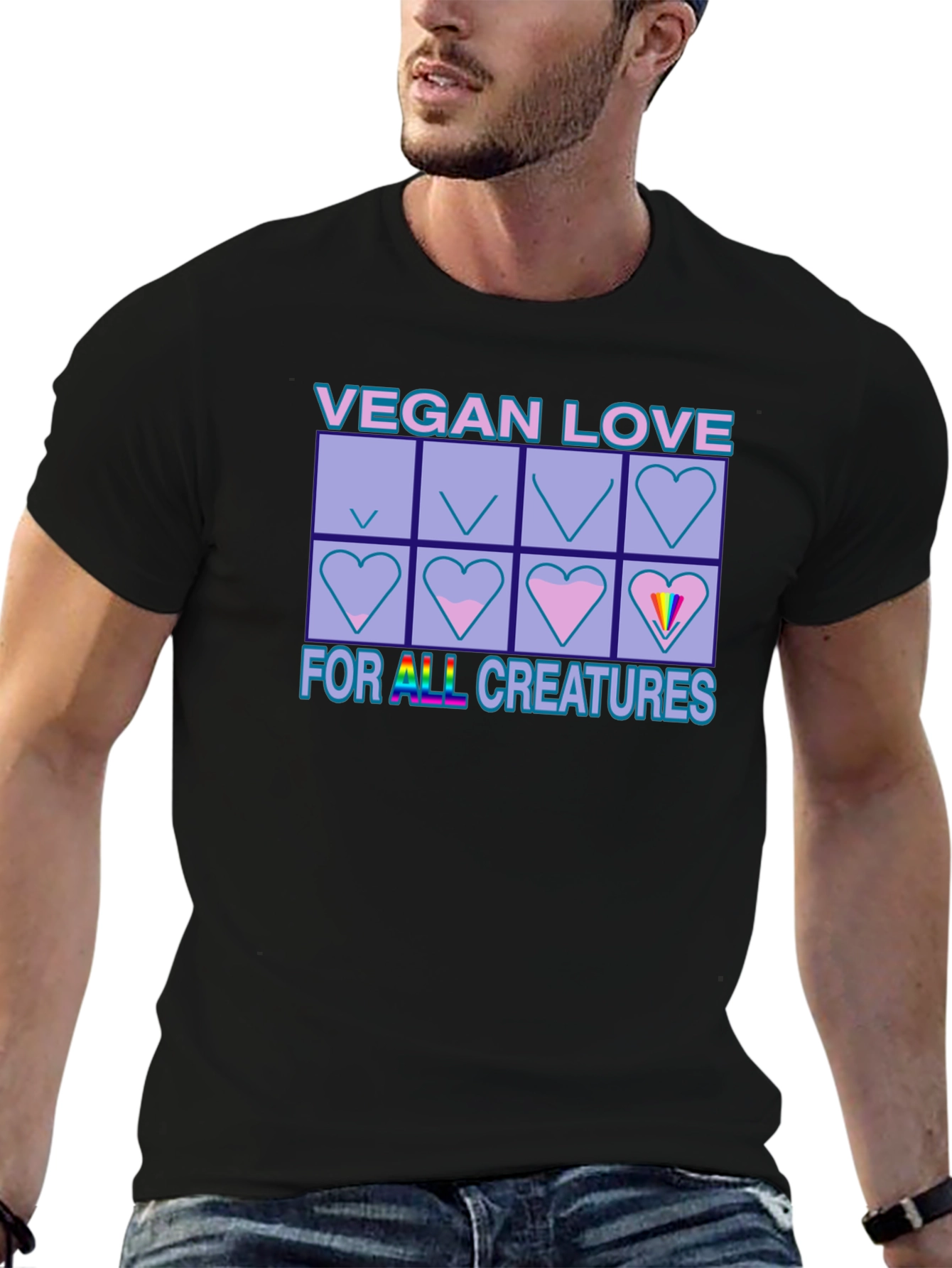 Vegan Love for All Creatures Black T-Shirt