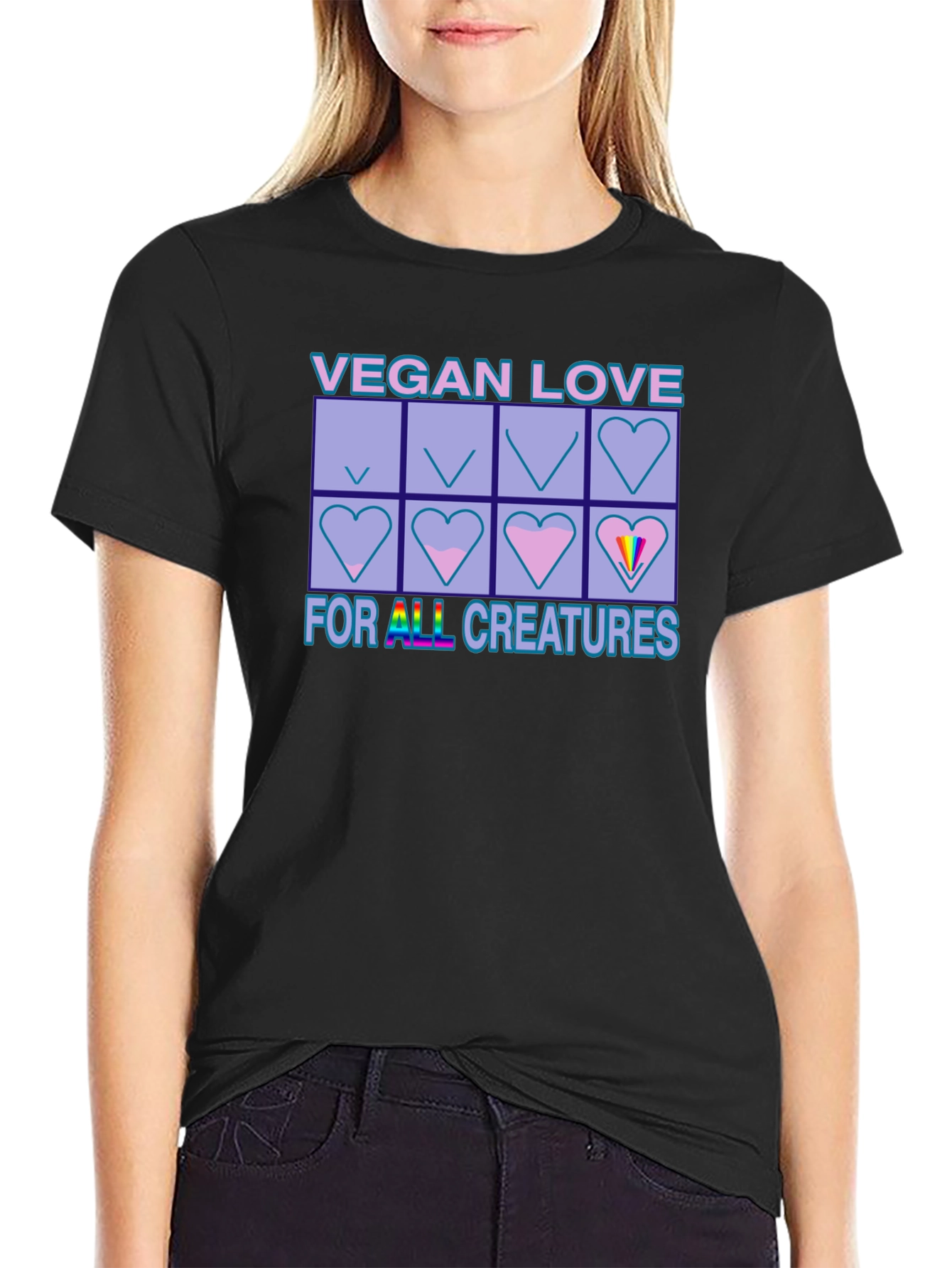 Vegan Love for All Creatures Black T-Shirt