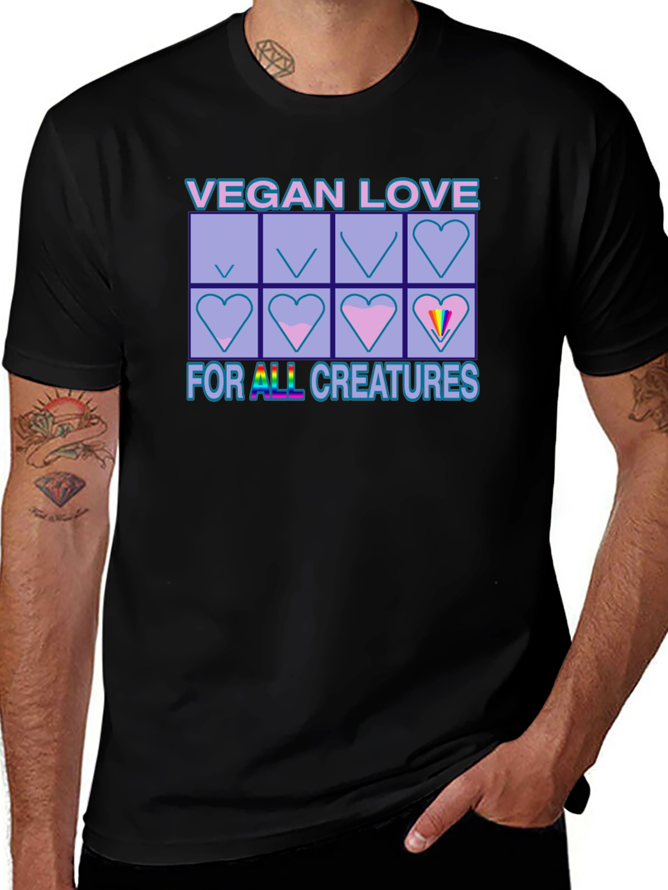 Vegan Love for All Creatures Black T-Shirt