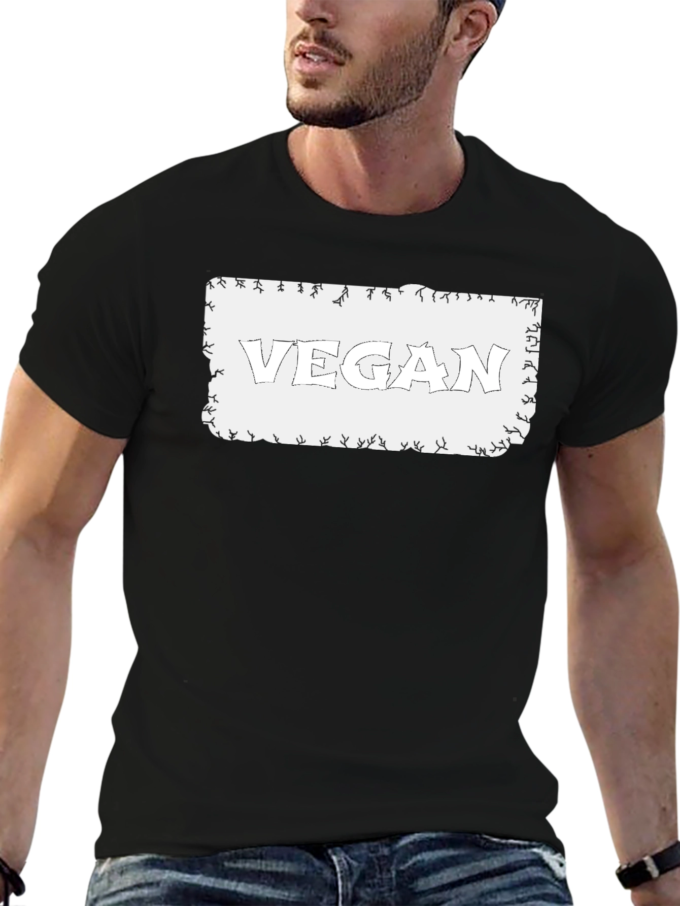 Vegan Graphic Tee - Black Cotton Casual Shirt