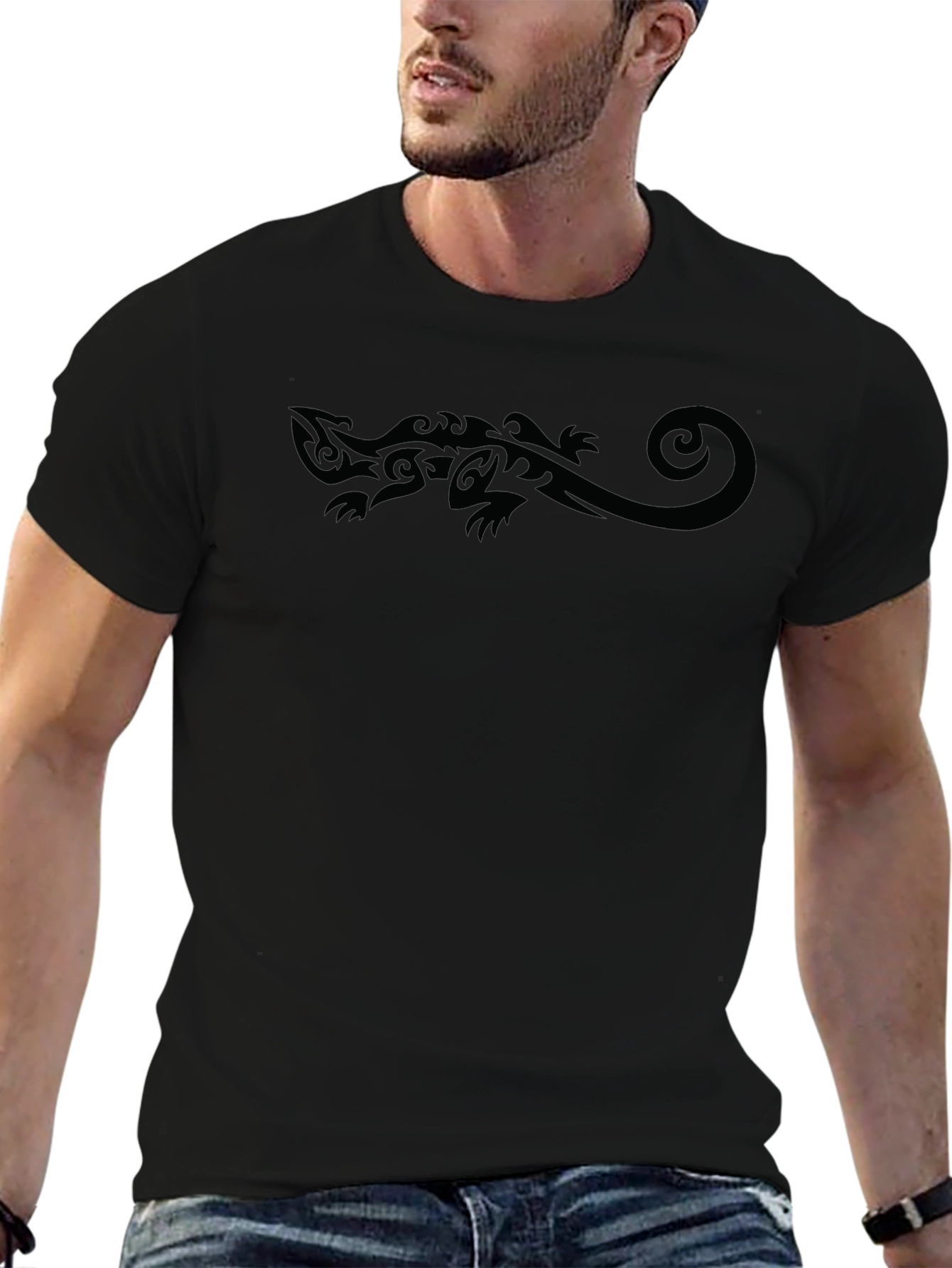 Tribal Gecko Graphic Black T-Shirt