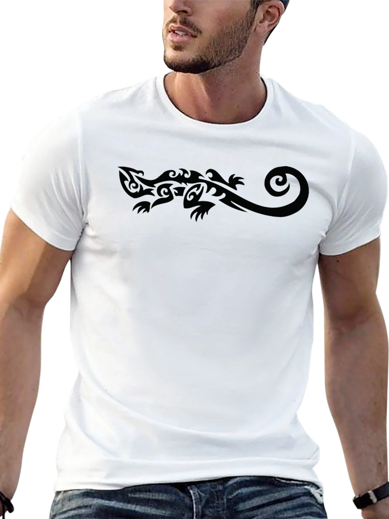 Tribal Gecko Graphic Black T-Shirt