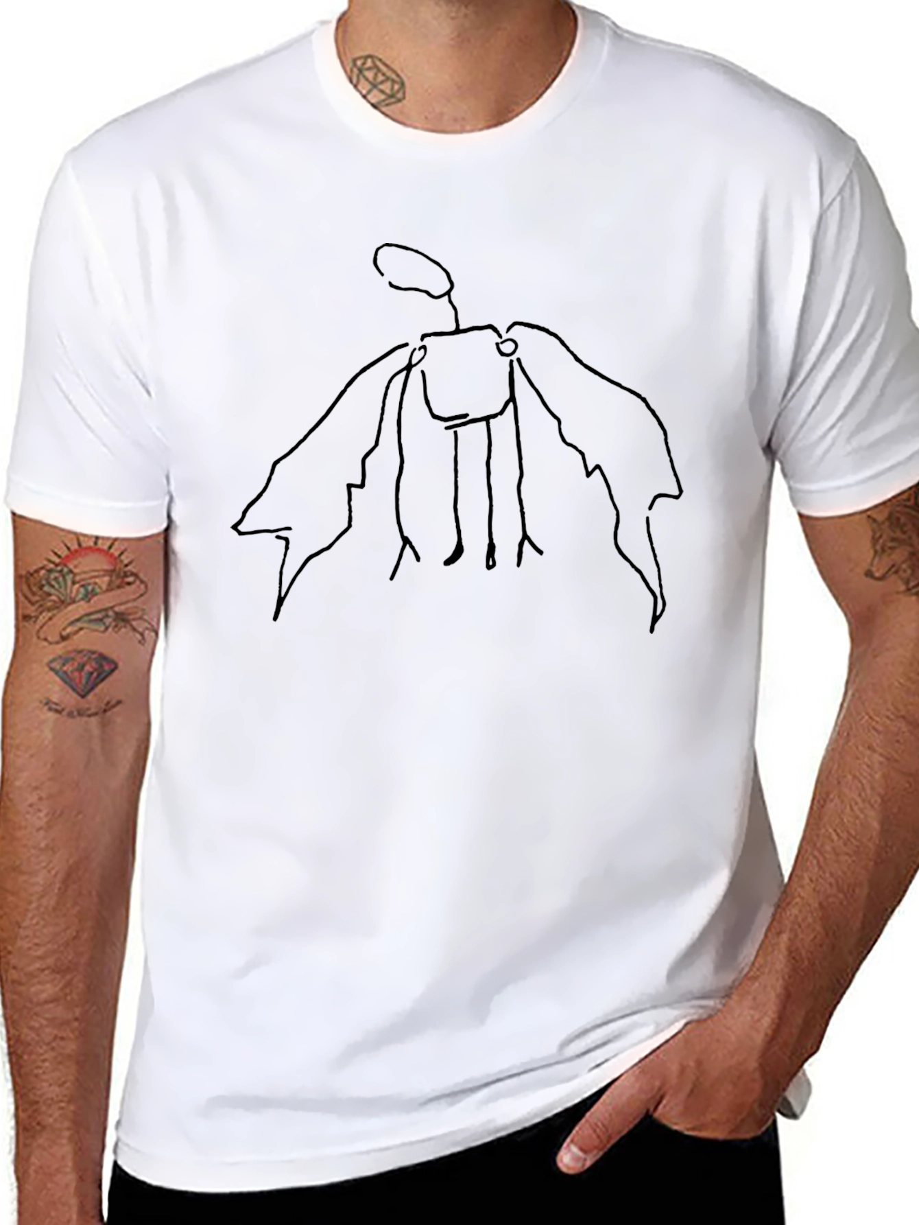 Unique Line Art Moth Graphic Tee - Black