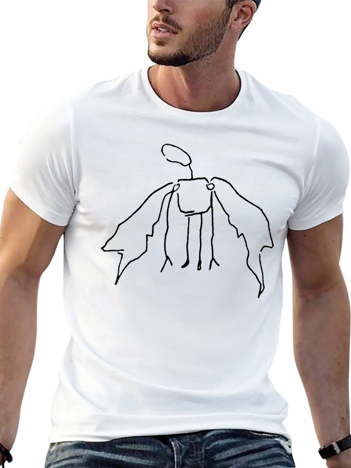 Unique Line Art Moth Graphic Tee - Black