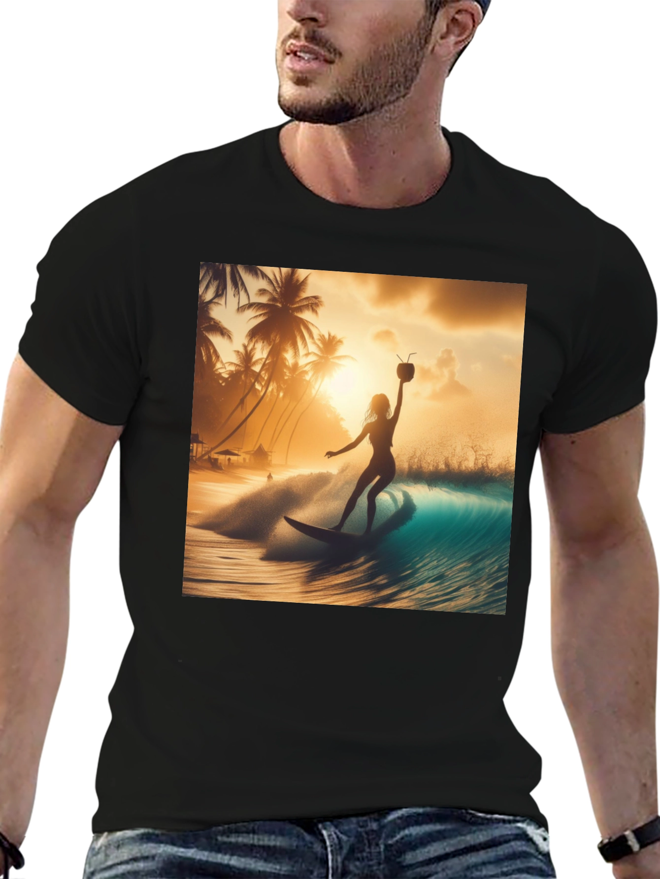 Surfing Sunset Graphic Tee - Black