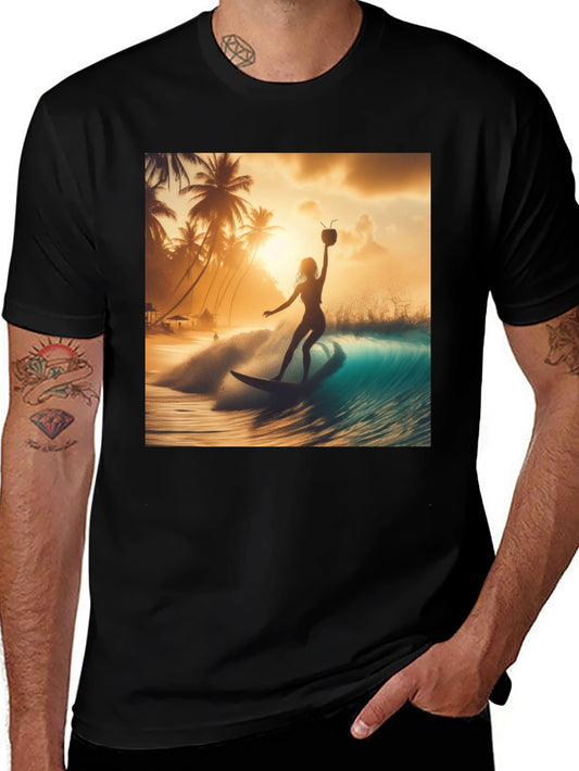 Surfing Sunset Graphic Tee - Black