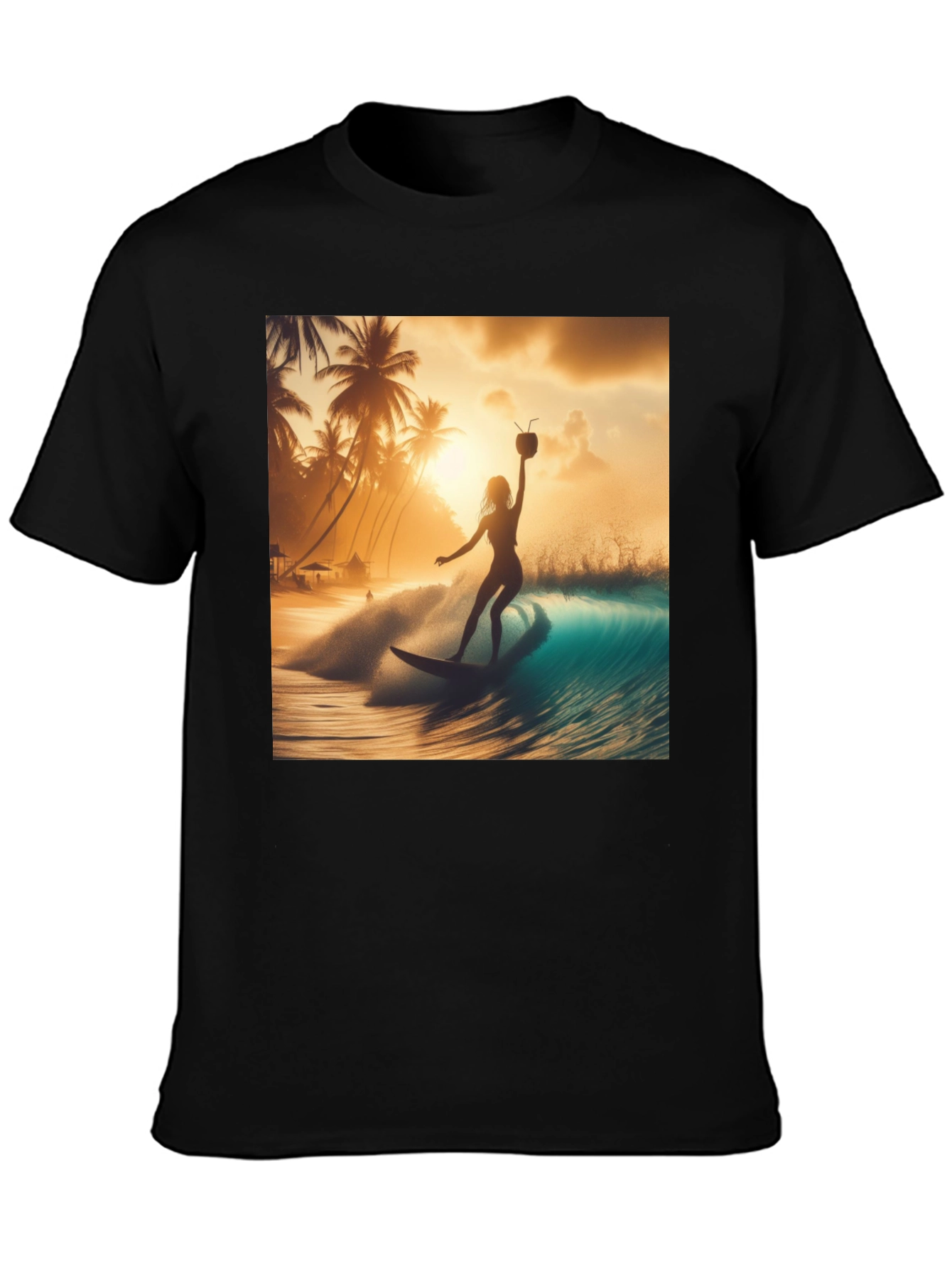 Surfing Sunset Graphic Tee - Black