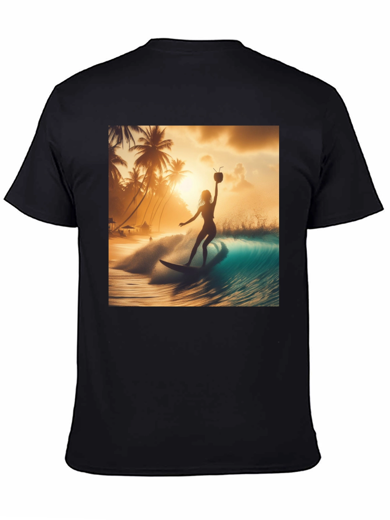 Surfing Sunset Graphic Tee - Black