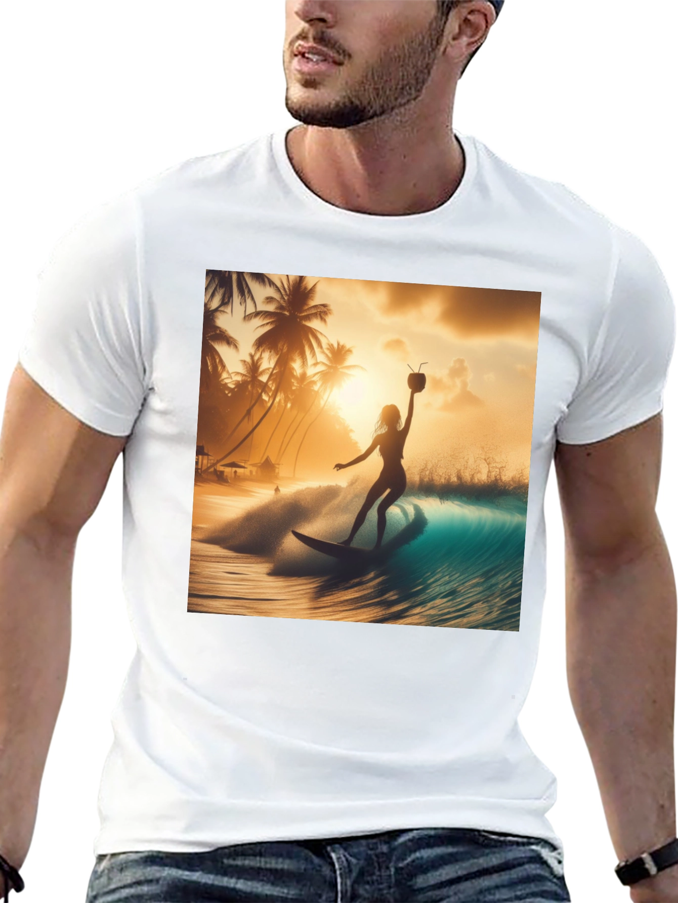 Surfing Sunset Graphic Tee - Black