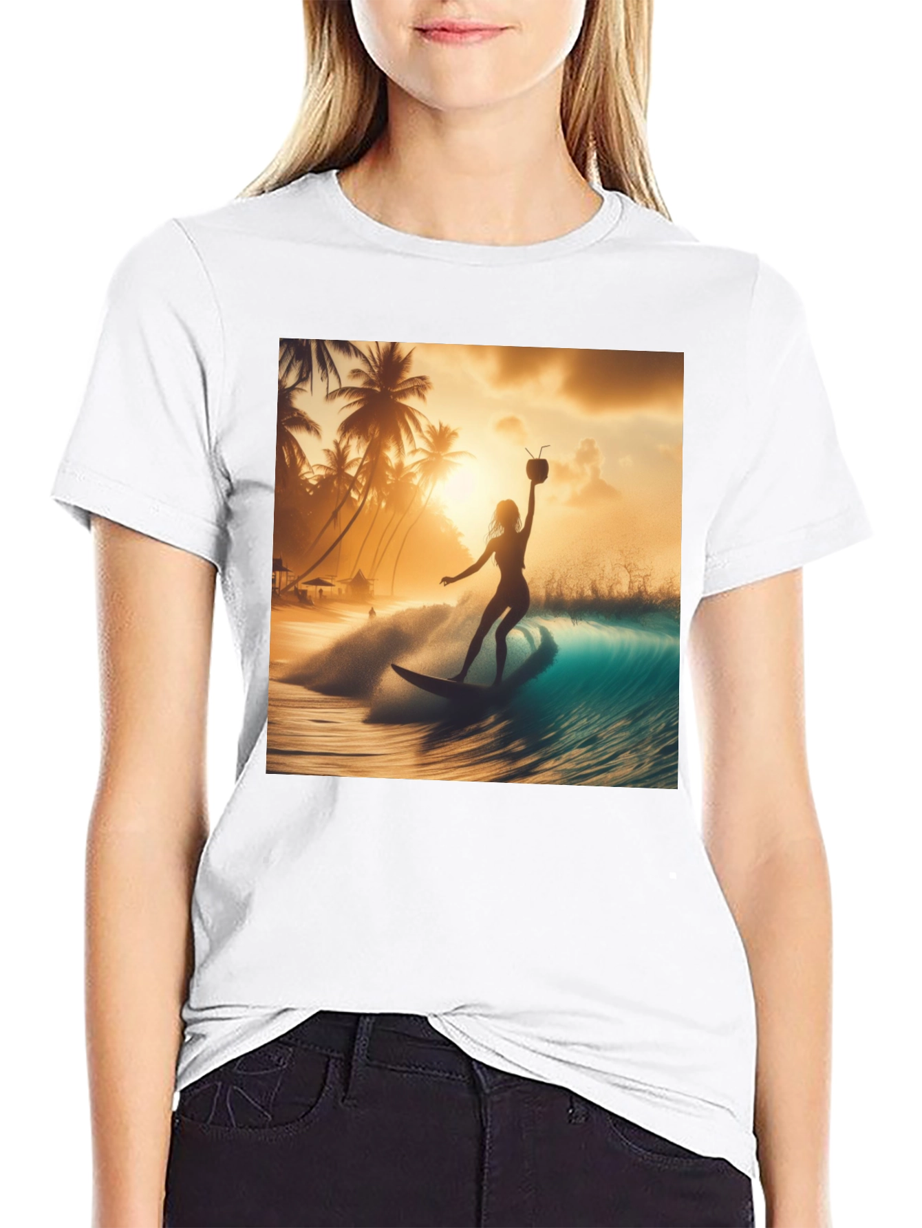 Surfing Sunset Graphic Tee - Black