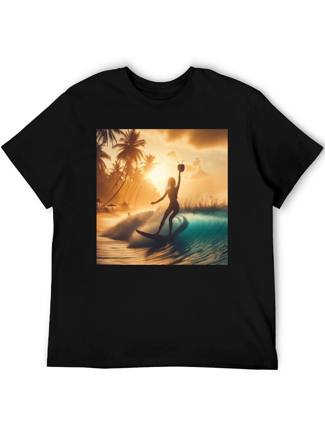 Surfing Sunset Graphic Tee - Black