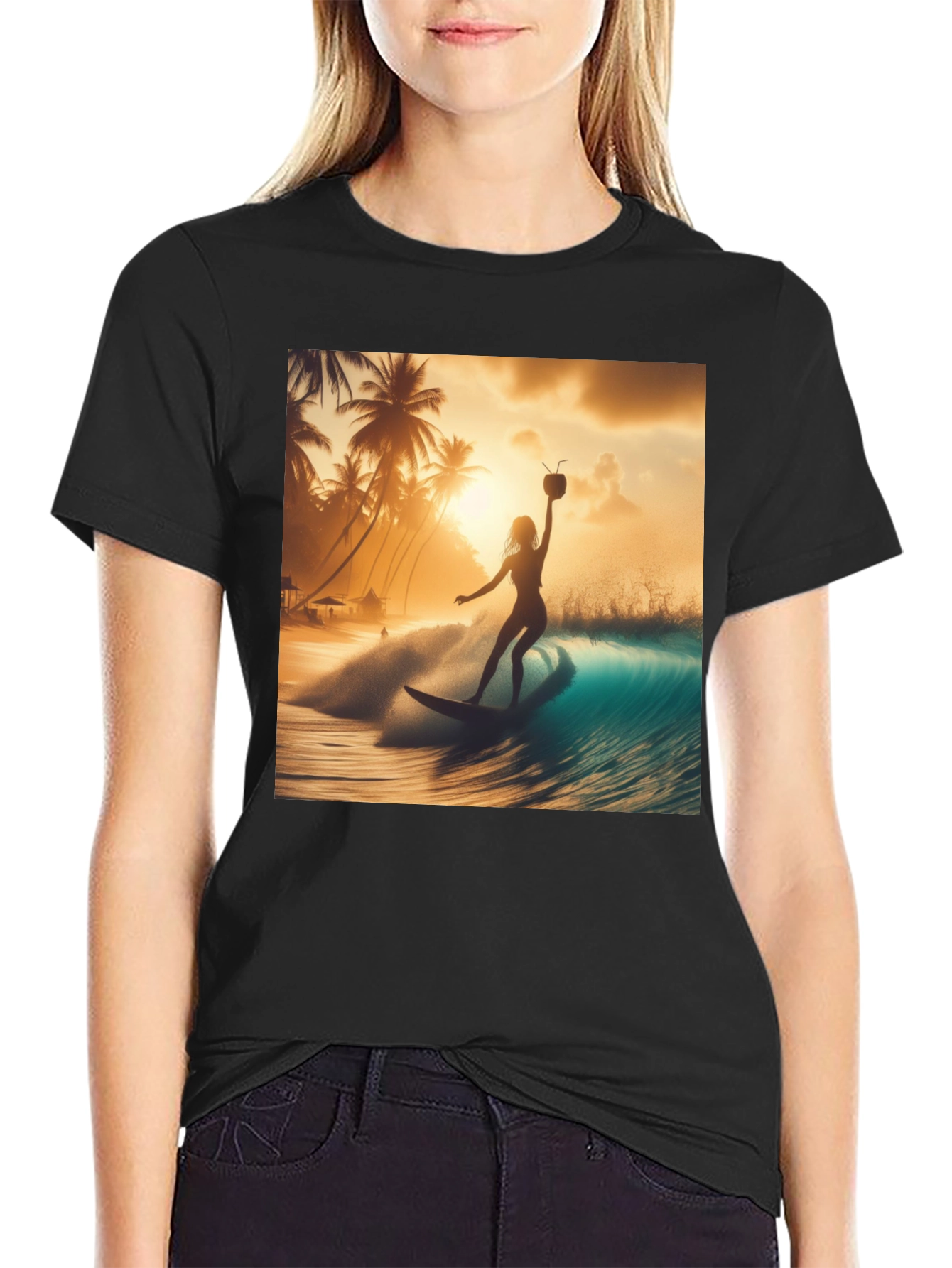 Surfing Sunset Graphic Tee - Black