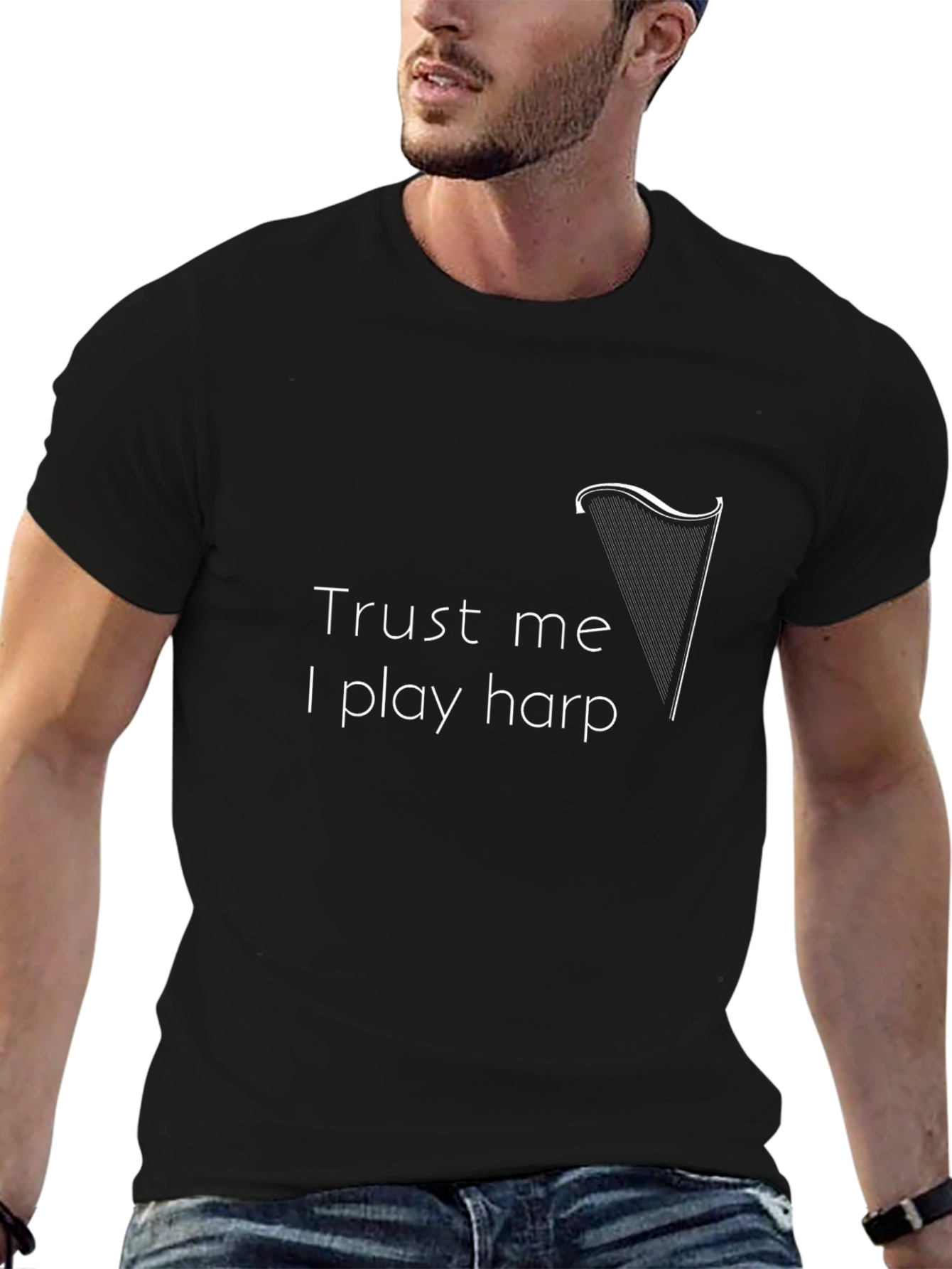 Trust Me I Play Harp Black T-Shirt