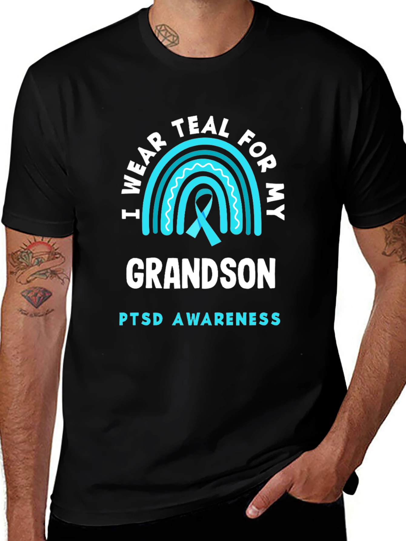 Teal PTSD Awareness Grandson T-Shirt