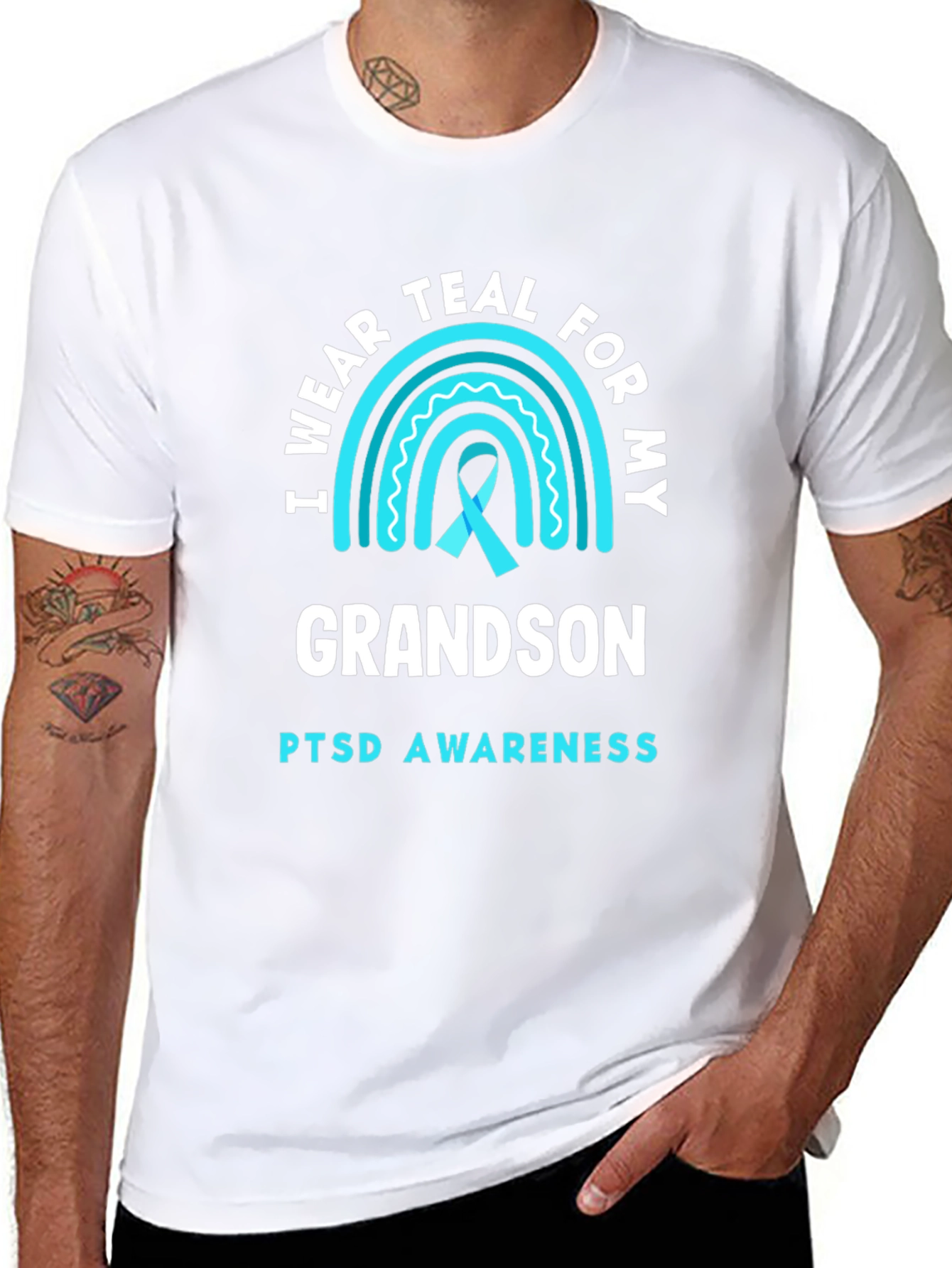 Teal PTSD Awareness Grandson T-Shirt