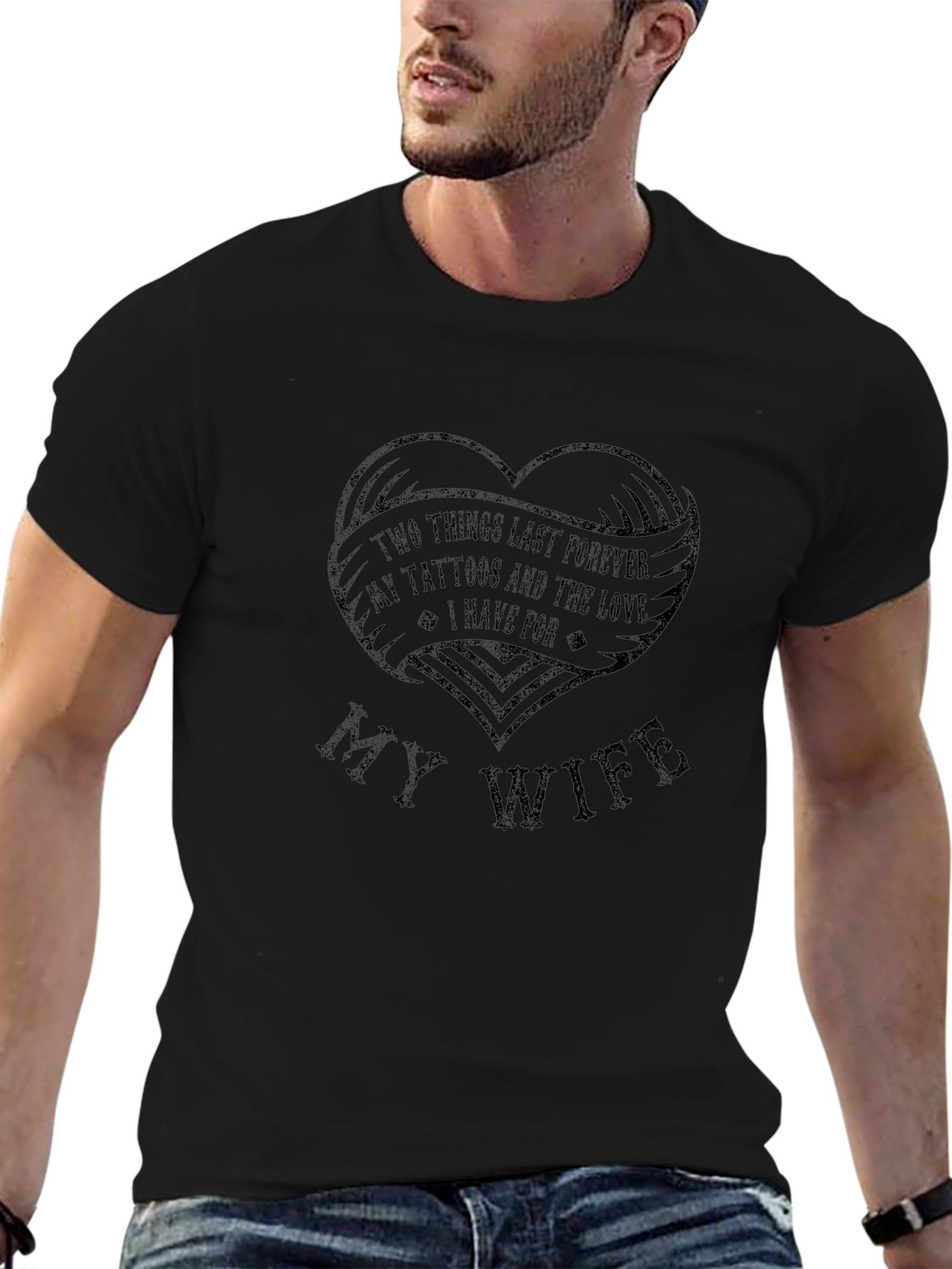 Tattooed Husband My Wife Love Tee - Black