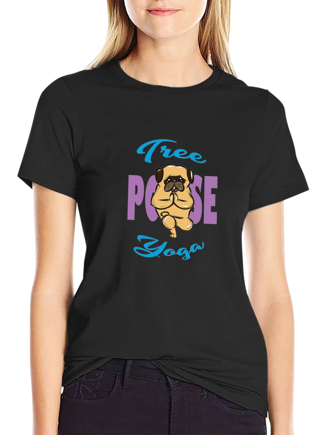 Tree Pose Yoga Pug Graphic Tee