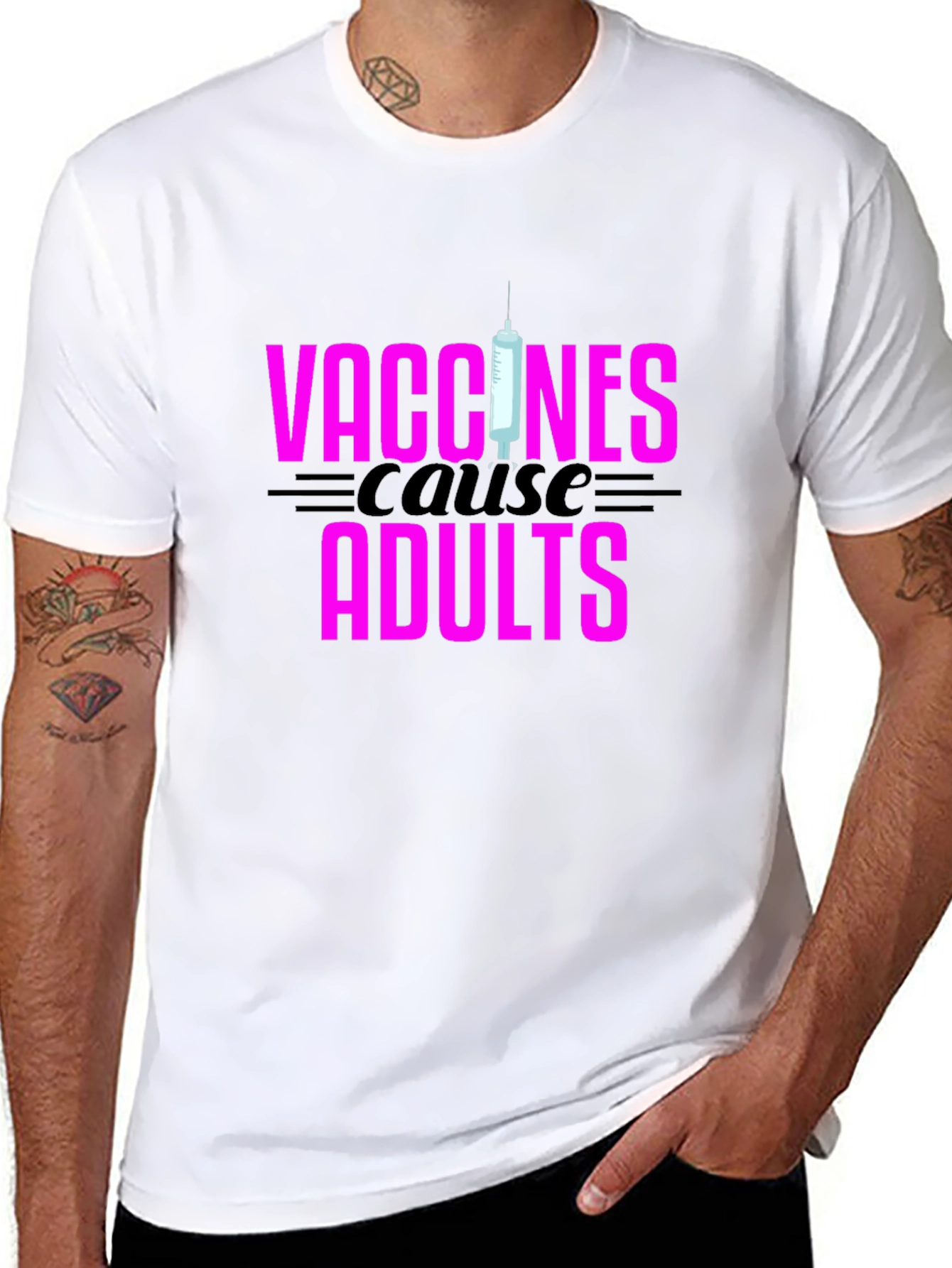 Vaccines Cause Adults Black Graphic Tee
