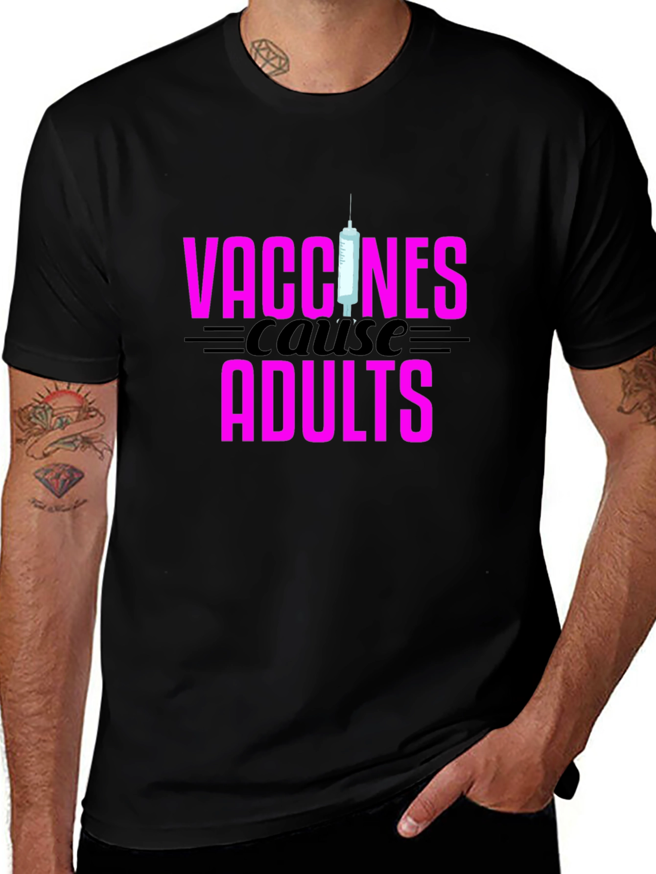 Vaccines Cause Adults Black Graphic Tee