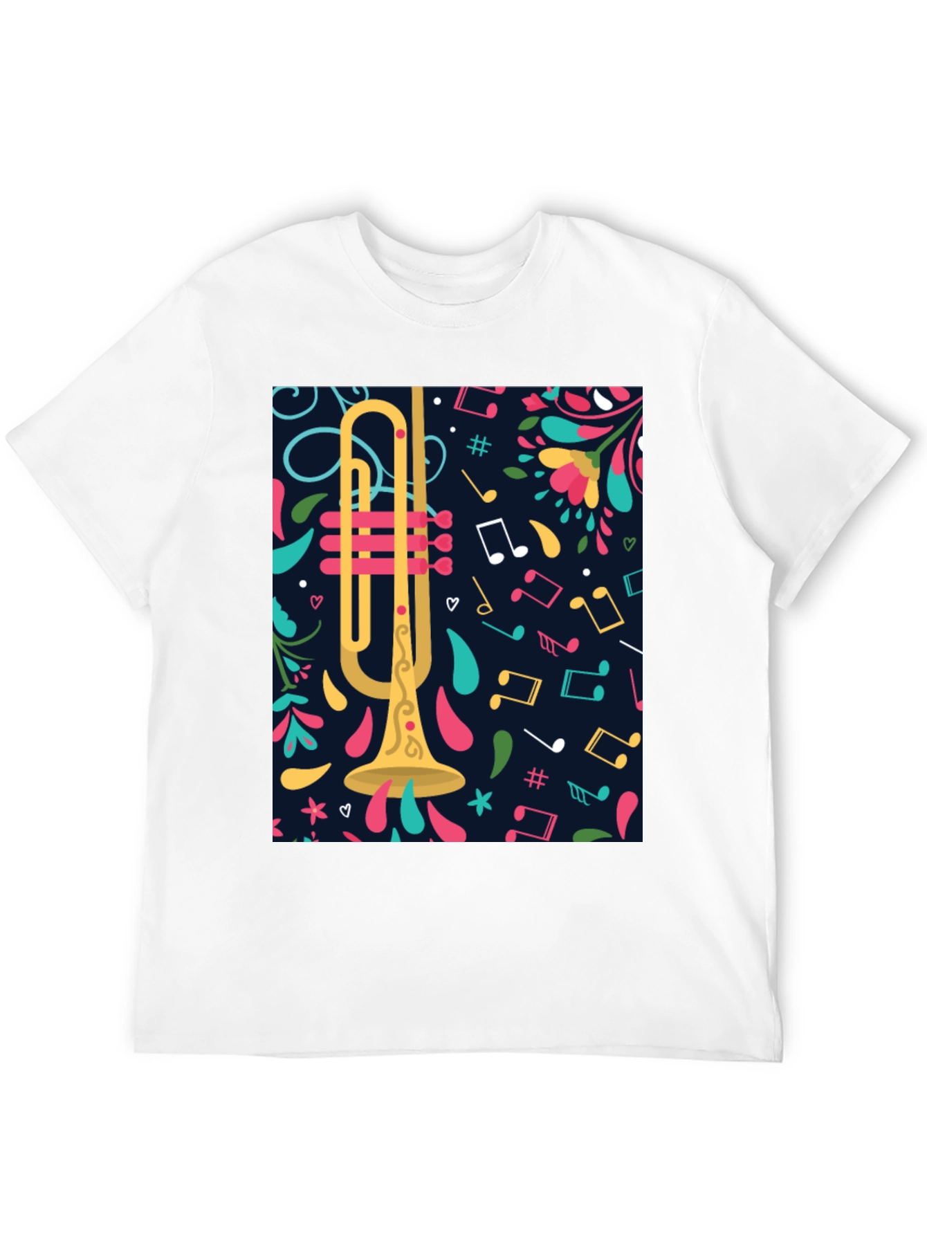 Trumpet & Music Notes Graphic Tee - Black