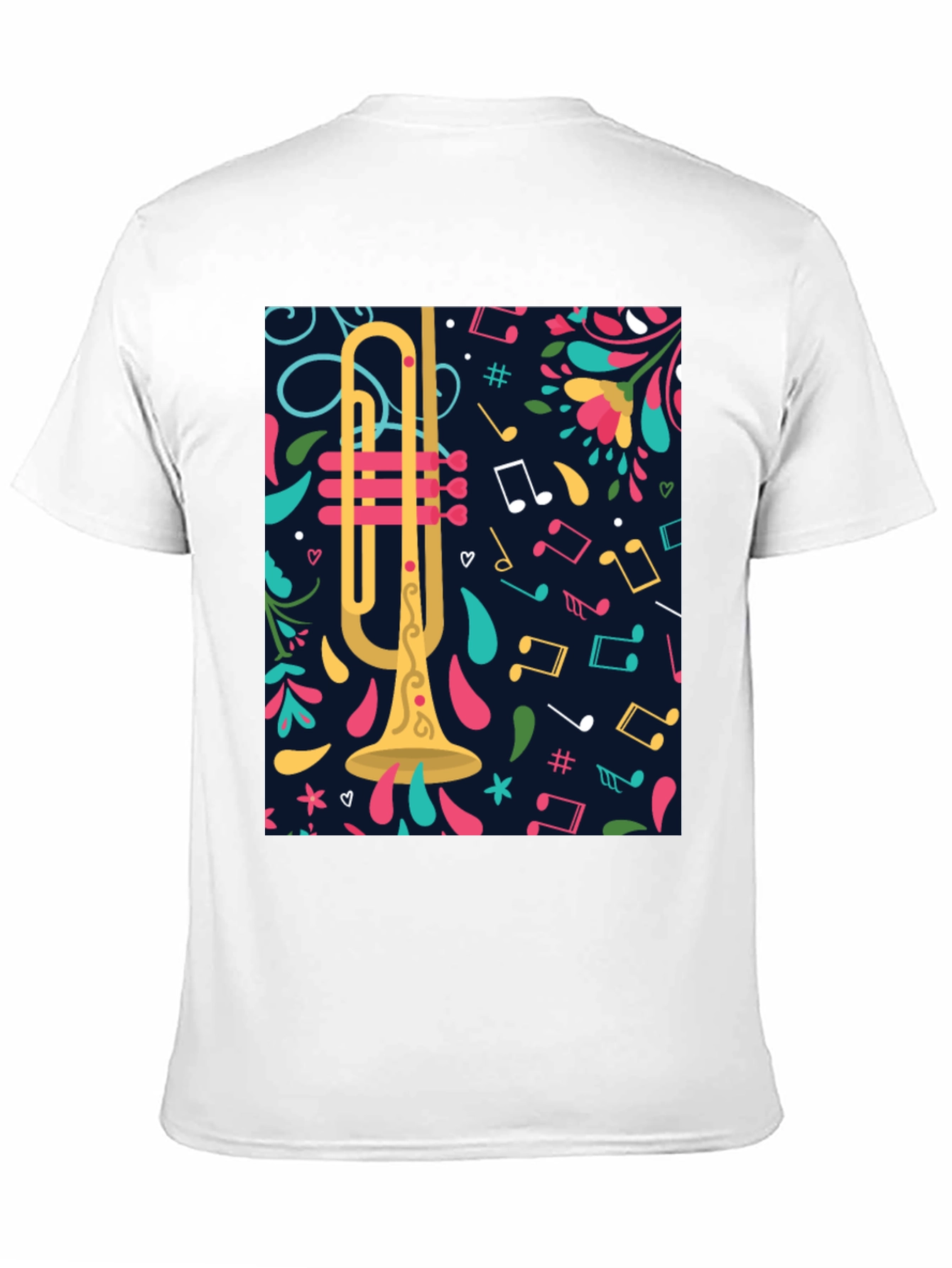 Trumpet & Music Notes Graphic Tee - Black