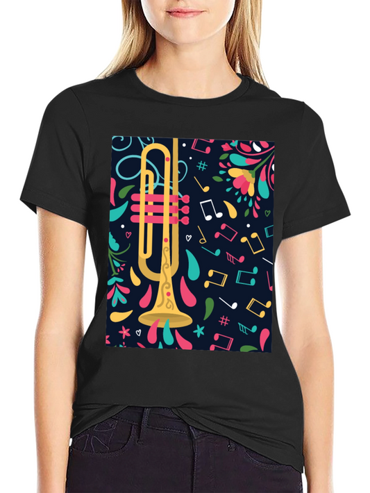 Trumpet & Music Notes Graphic Tee - Black