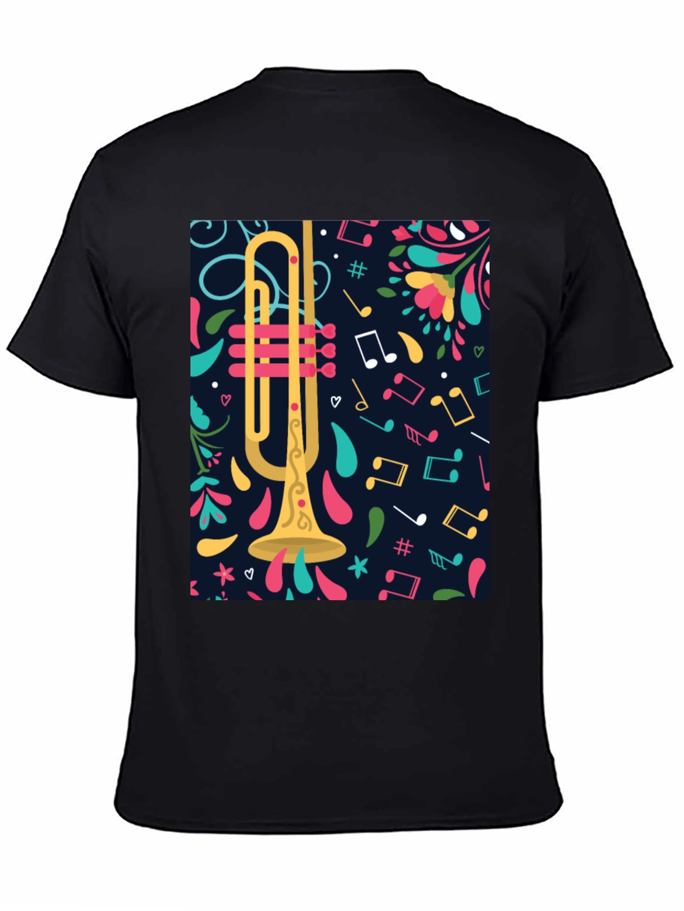 Trumpet & Music Notes Graphic Tee - Black