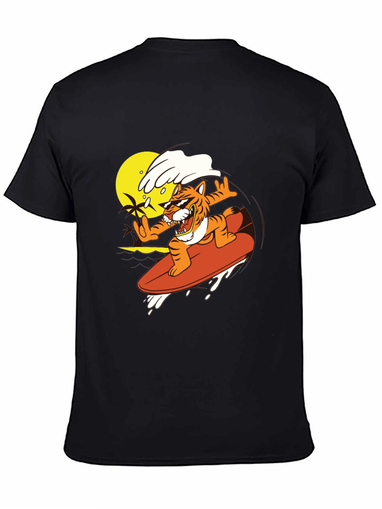 Surfing Tiger Graphic Tee - Black T-Shirt