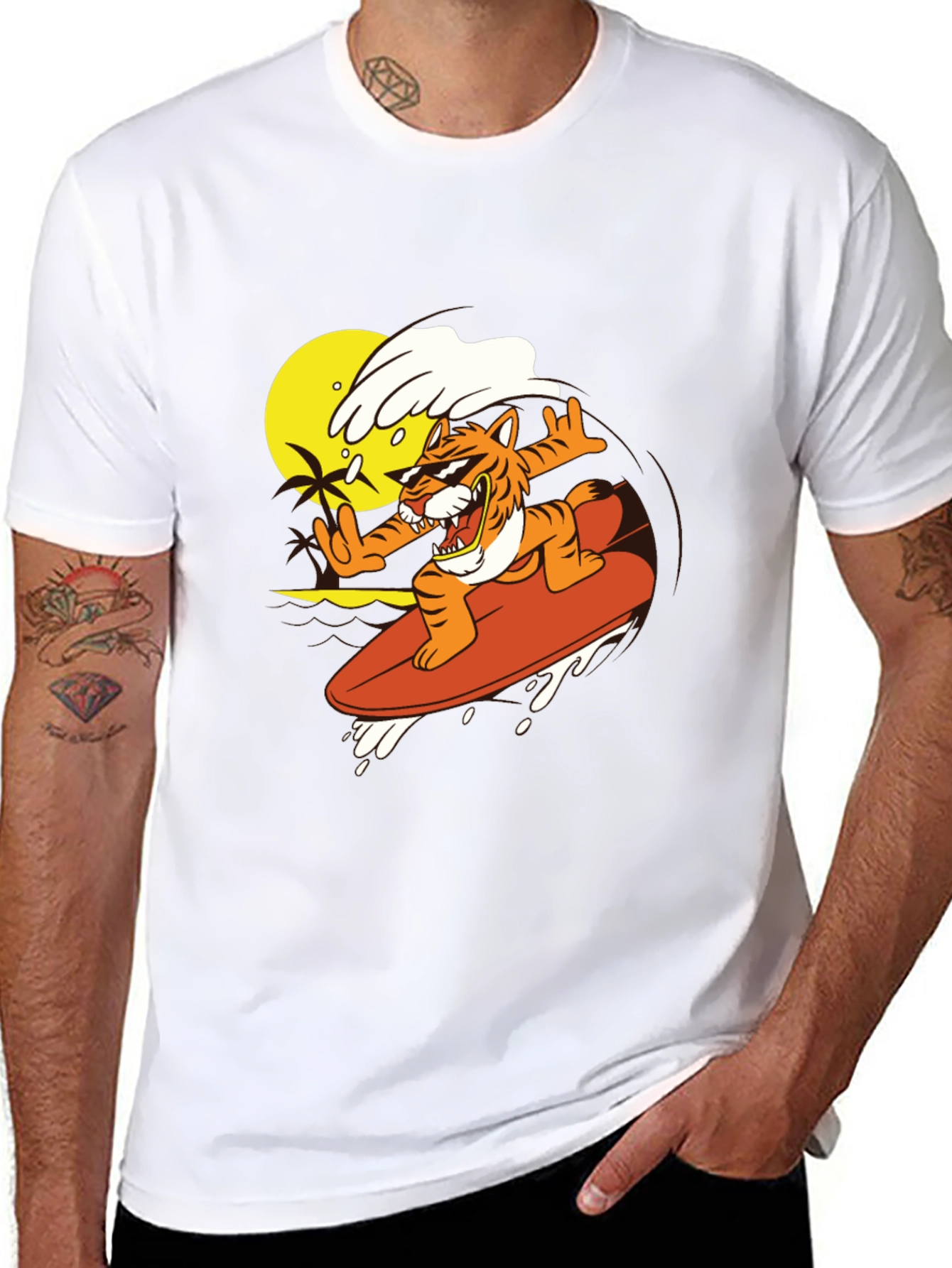 Surfing Tiger Graphic Tee - Black T-Shirt