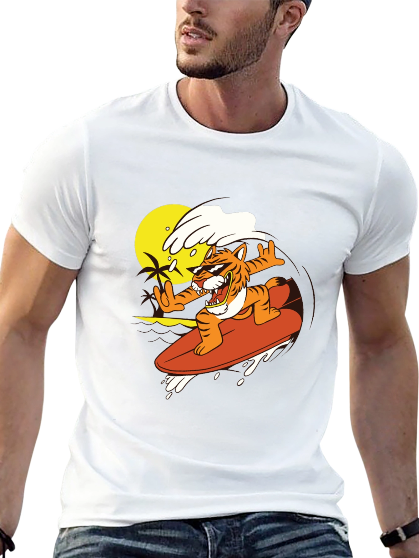 Surfing Tiger Graphic Tee - Black T-Shirt