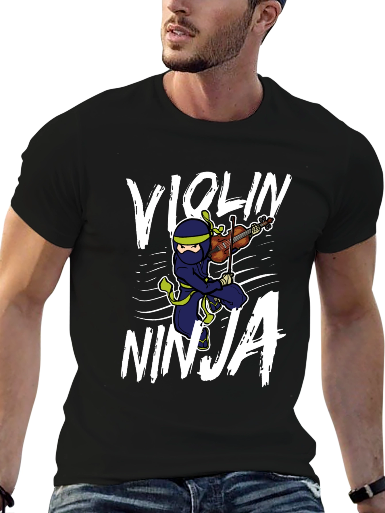 Violin Ninja Black Graphic T-Shirt
