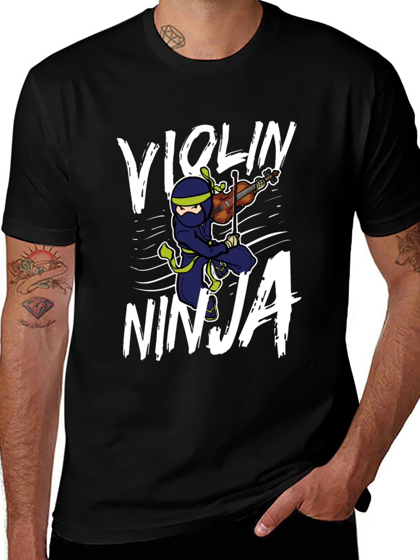 Violin Ninja Black Graphic T-Shirt