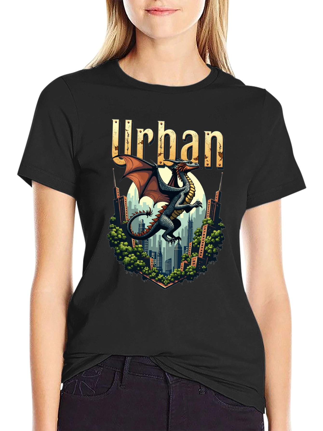Urban Dragon Graphic Tee - Cityscape Design