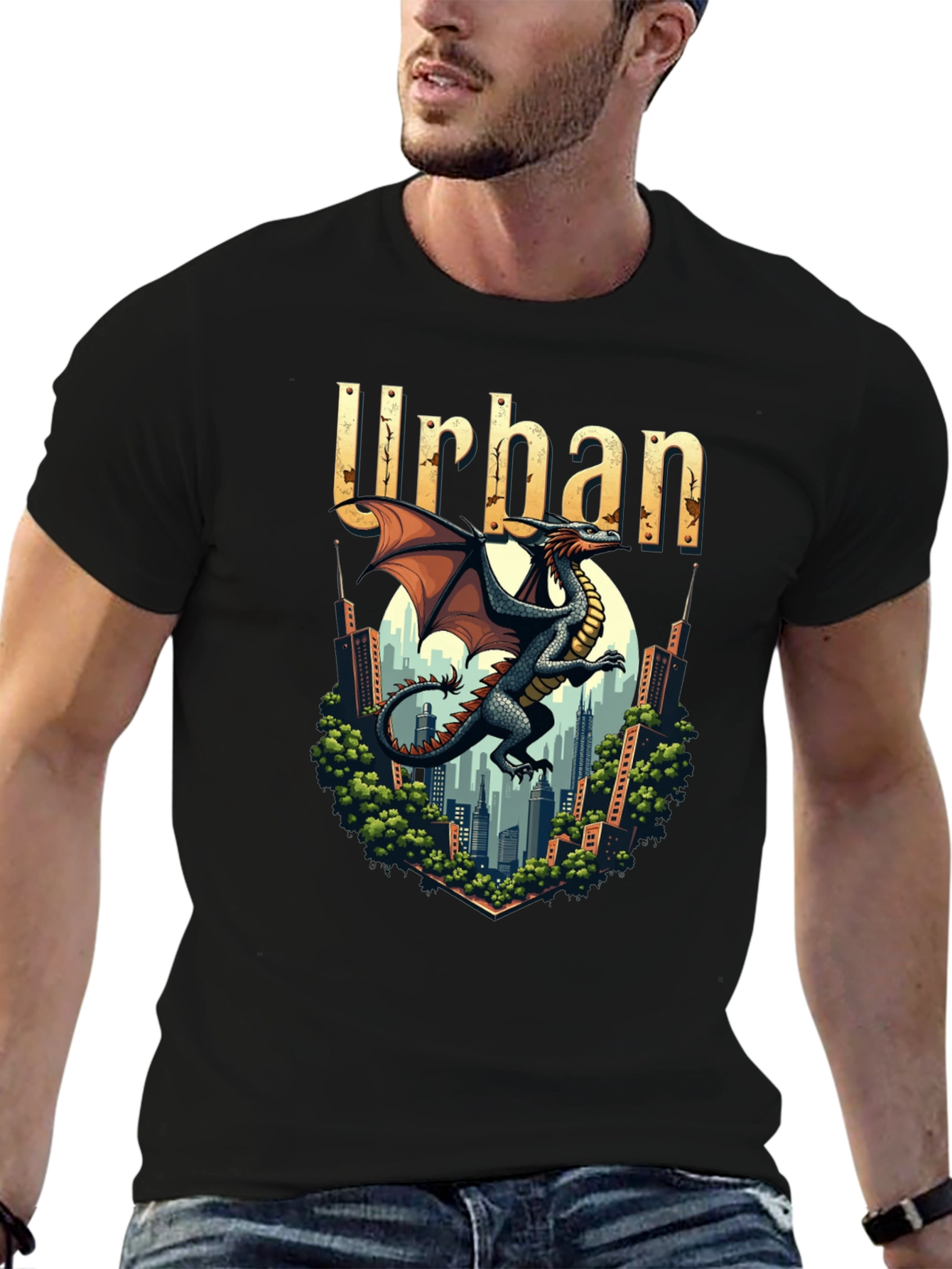 Urban Dragon Graphic Tee - Cityscape Design