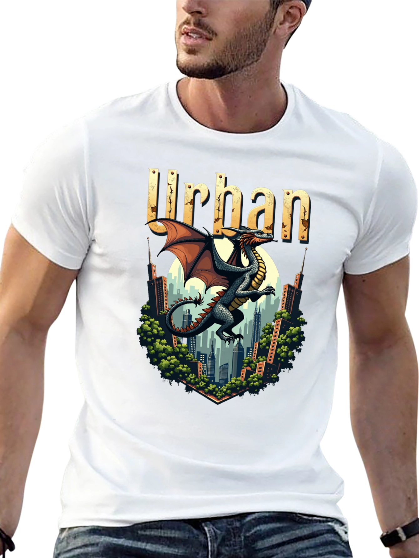Urban Dragon Graphic Tee - Cityscape Design