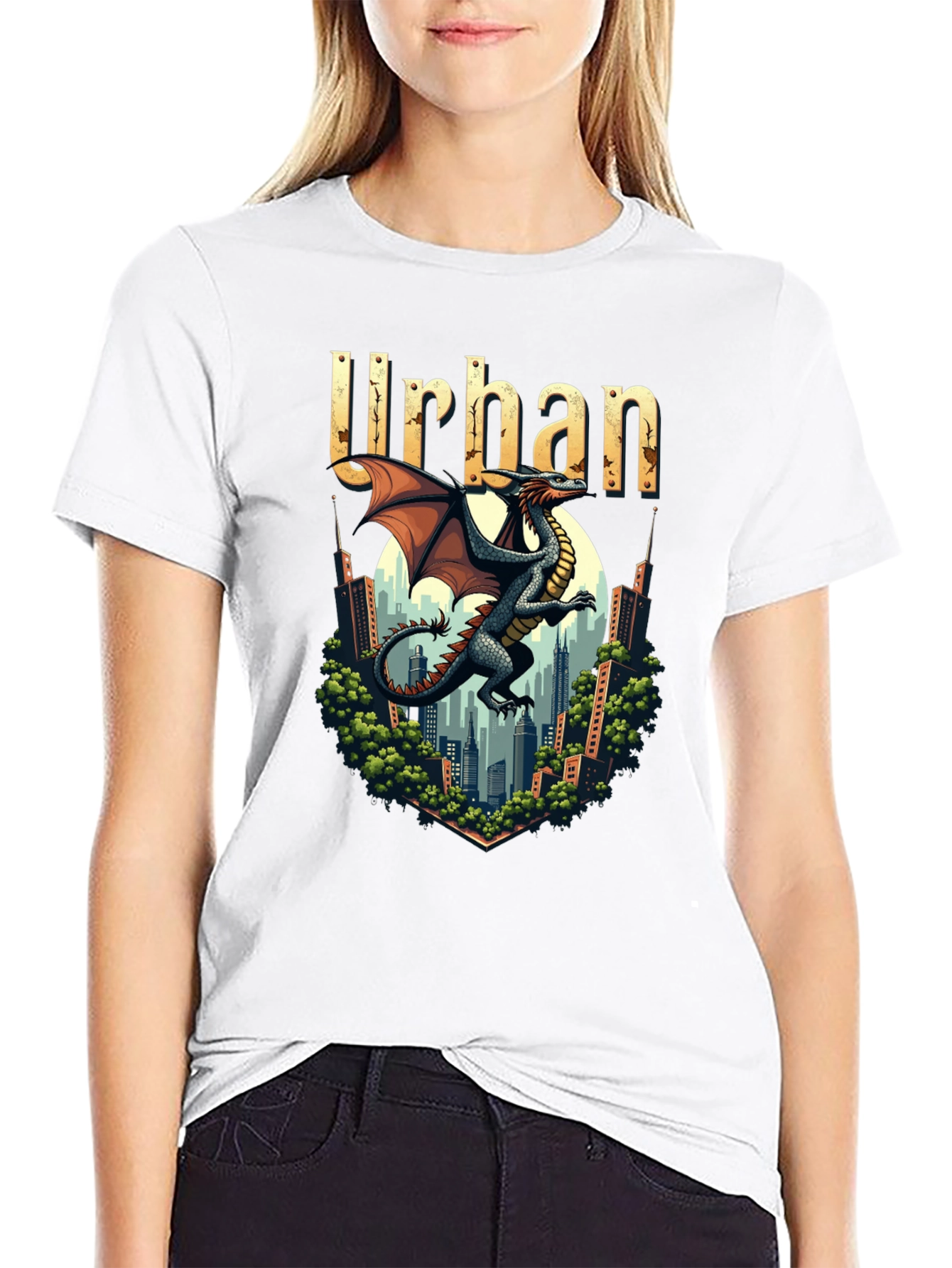 Urban Dragon Graphic Tee - Cityscape Design