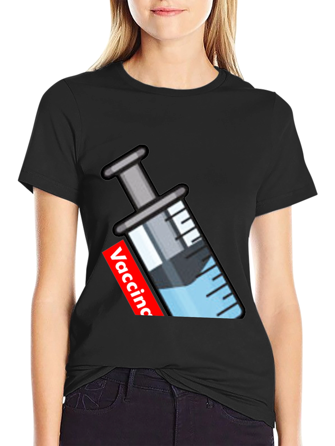 Vaccine Syringe Graphic T-Shirt - Black